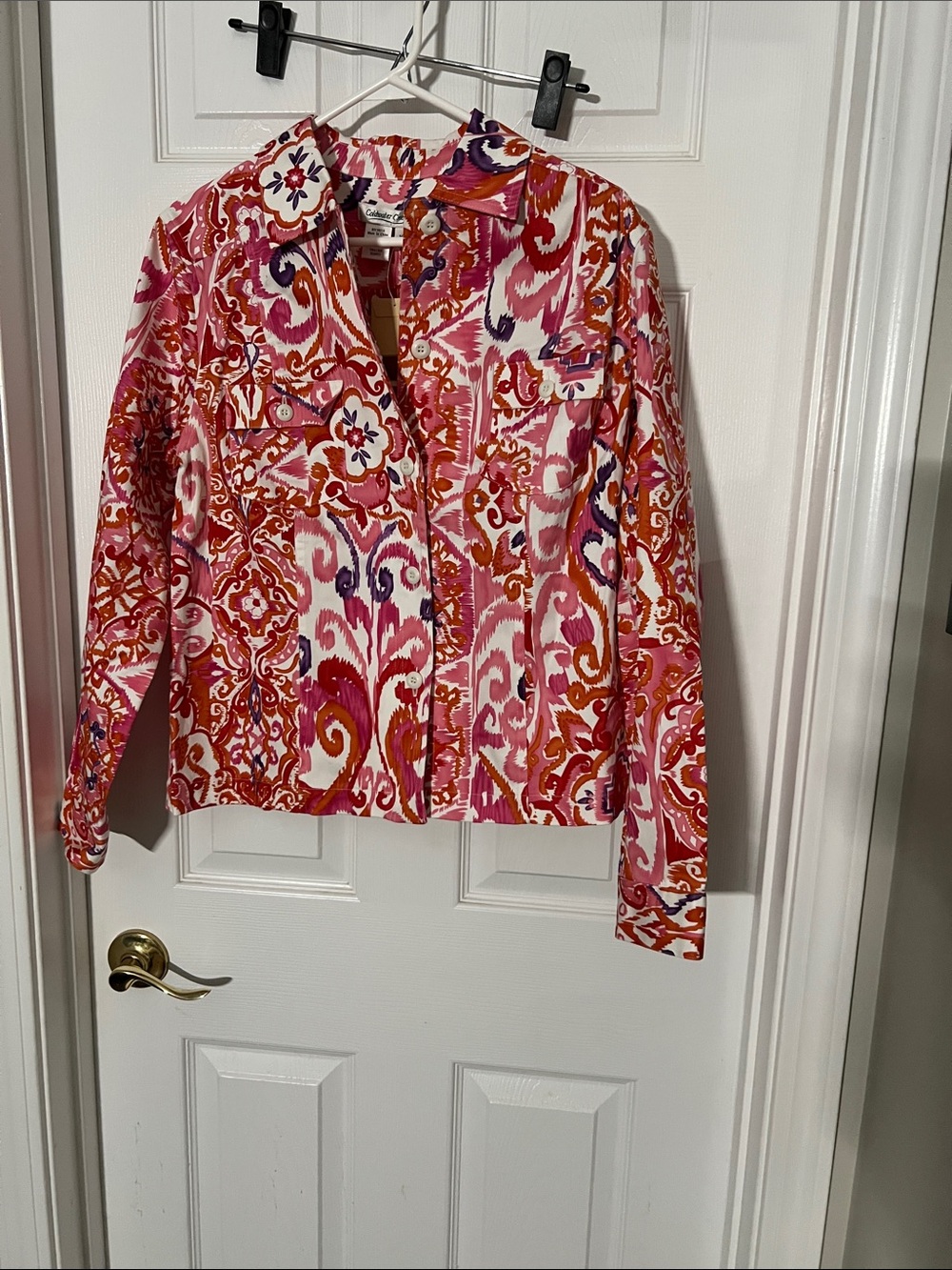 Coldwater Creek Pink & Orange Printed Button-Front Shirt Jacket